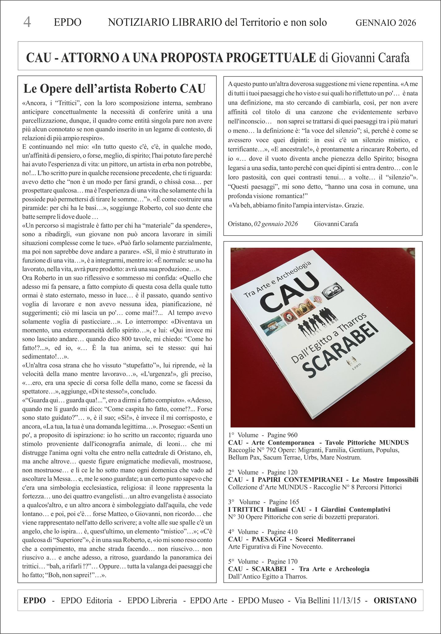 Notiziario Culturale EPDO Roberto CAU